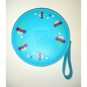 ANNA SUI Makeup Bag Blue Purse Pouch Round NEW